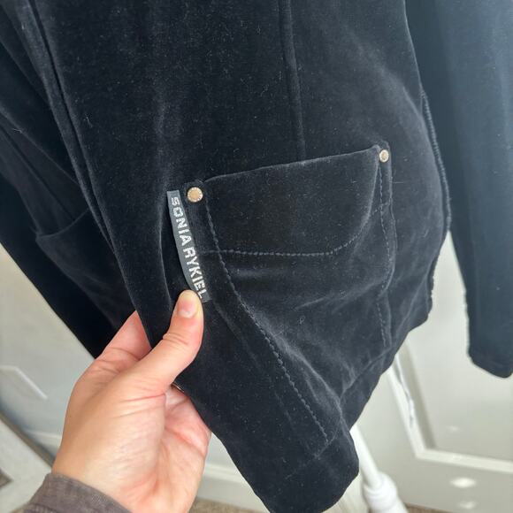 VTG Sonia Rykiel Paris Black Velour Velvet Jacket XL Button Snap Elegant - Picture 6 of 14